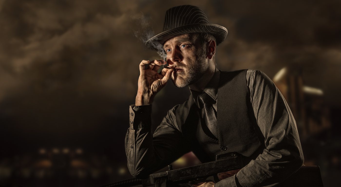 Homme en chapeau dans une scène nocturne